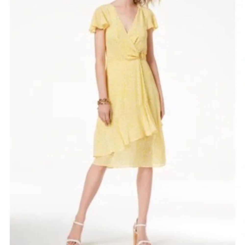 MICHAEL Michael Kors ~ Yellow Floral Print Wrap Dress ~ Size S